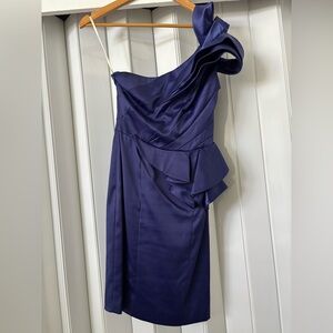 Karen Millen Blue One-Shoulder Ruched Cocktail Dress